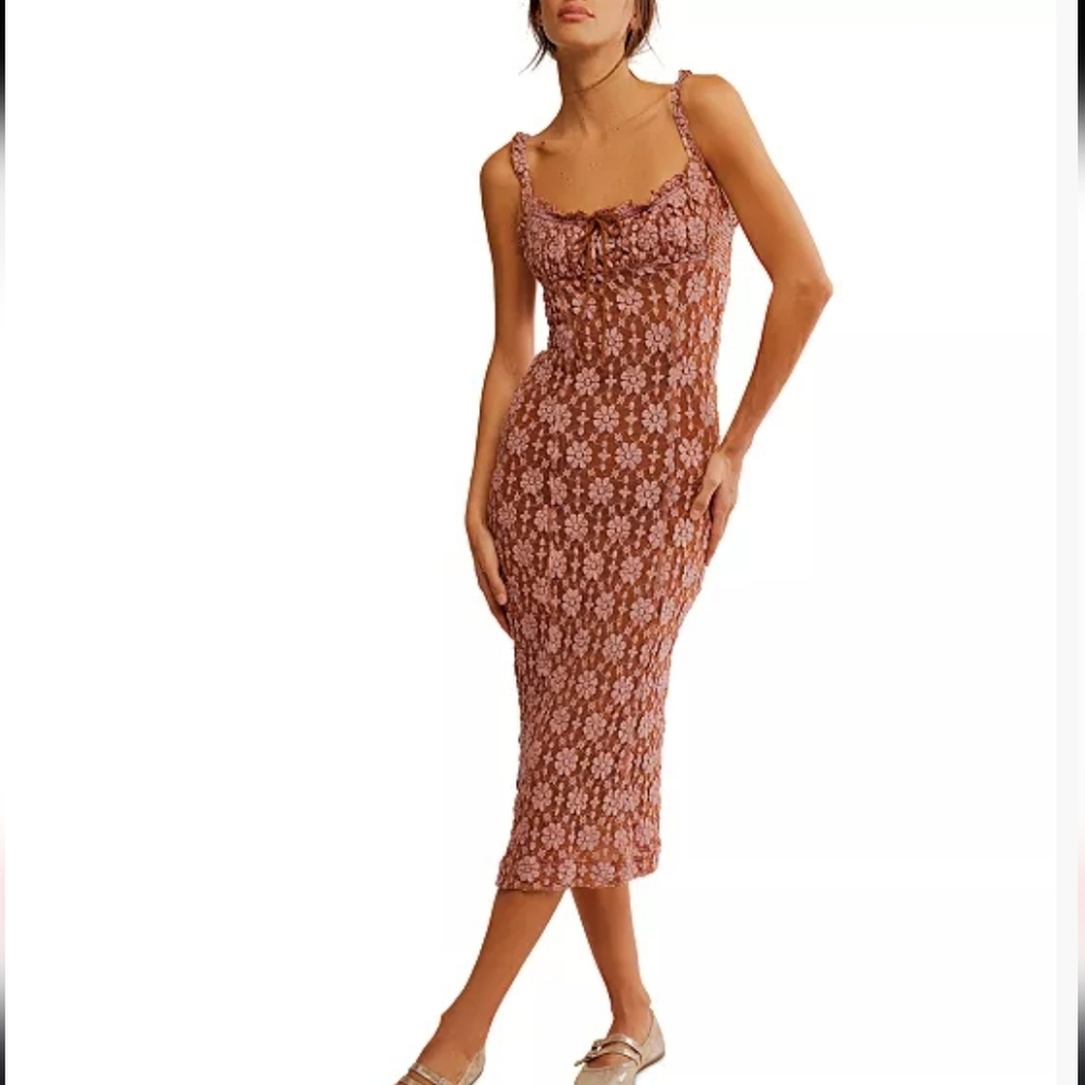 NEW FREE PEOPLE Lucinda maxi Dress Ginger combo Size Small (Missing String)